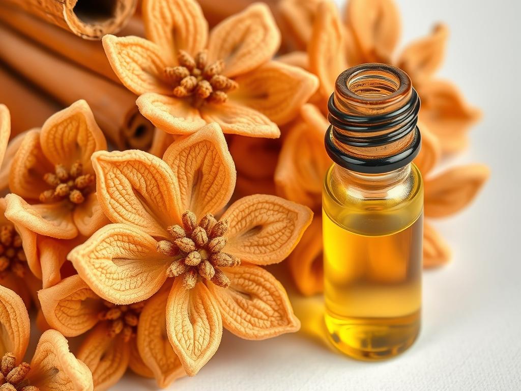 Close-up of cinnamon flowers with visible essential oil extraction