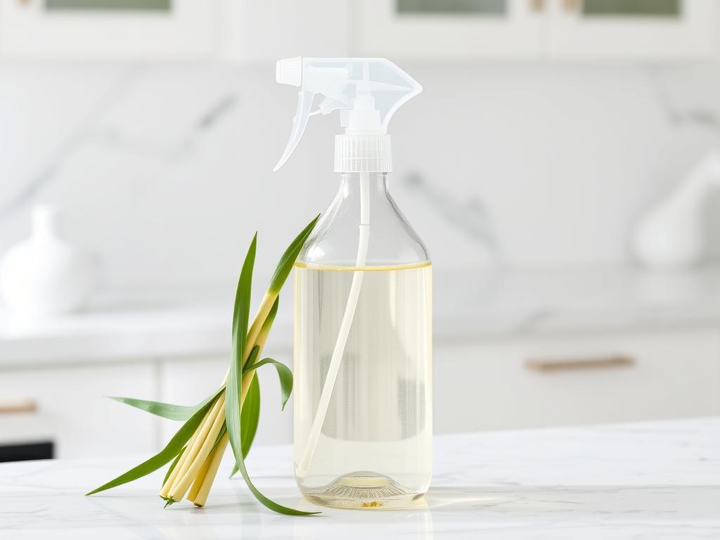 Homemade lemongrass spray air freshener in glass bottle